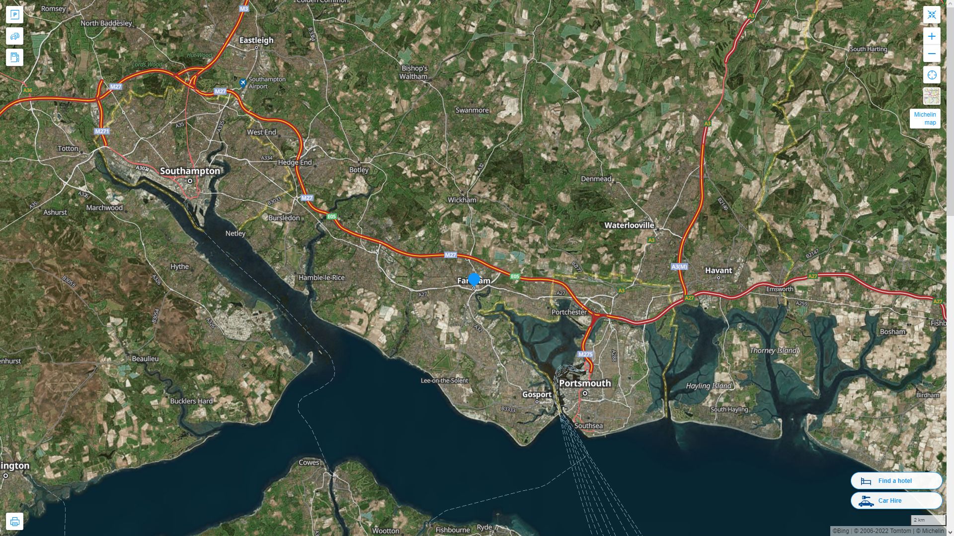 Fareham Highway and Road Map with Satellite View